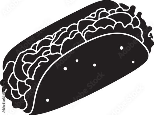 Burrito icon balck and white in silhoette white background.