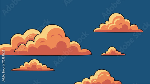 Sunset Cloudscape: Cartoon Style Vector Illustration