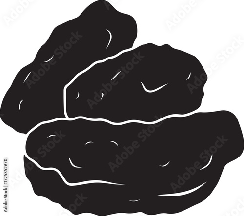 Chicken nuggets icon balck and white in silhoette white background.