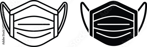 Two stylized icons of surgical masks, one in outline and the other in solid black, presented side-by-side.