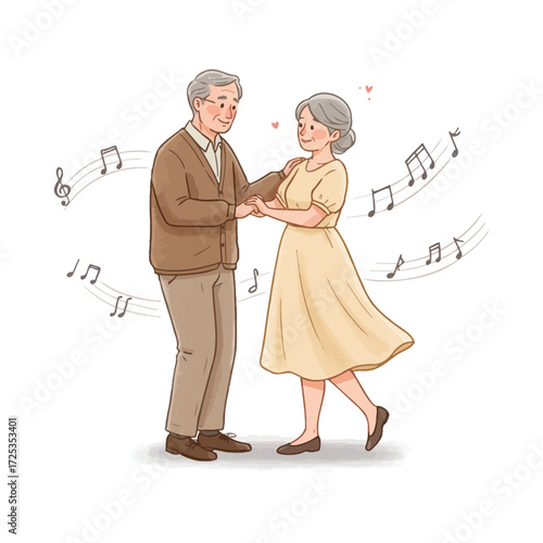 Vector art of elderly couple dancing happily together