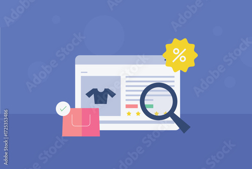 Customer buying on discount and offers from ecommerce website, rating five star and completing checkout, top rated online shopping experience.