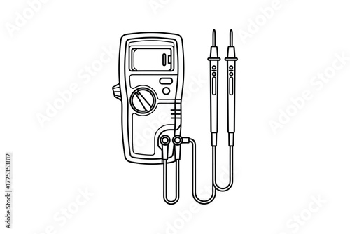 Digital Multimeter Outline Vector Illustration with Test Probes
