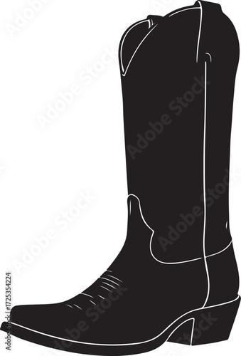 Cowboy boots in pure silhouette modern style by advance white background.