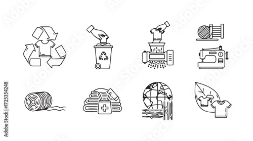 Recycling icons collection representing waste management and sustainable resource reuse vector