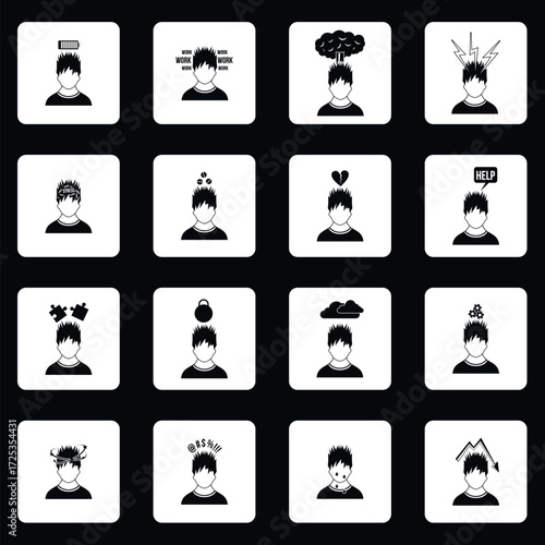 Stress icons set in simple style