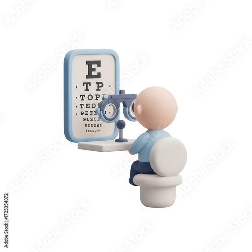 Cartoon Character Undergoing Eye Checkup Exam Using Phoropter At Eye Clinic