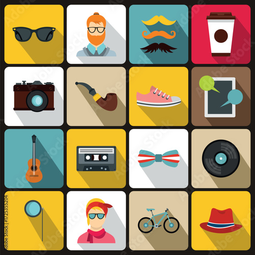 Hipster icons set in flat style