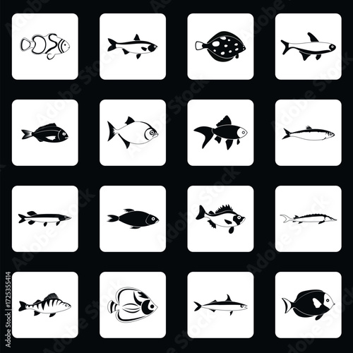 Fish icons set in simple style