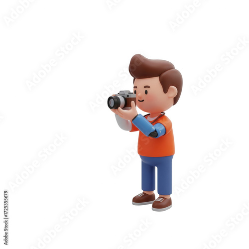 Three Dimensional Cartoon Photographer With Camera Over Transparent Background Illustration