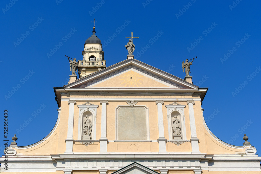 Fototapeta premium Historic buildings in VIttorio Veneto square at Meda, Italy: Santuario del Santissimo Crocifisso