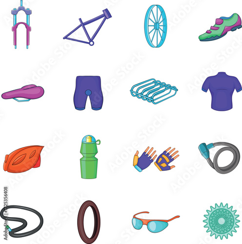 Bicycling icons set in cartoon style