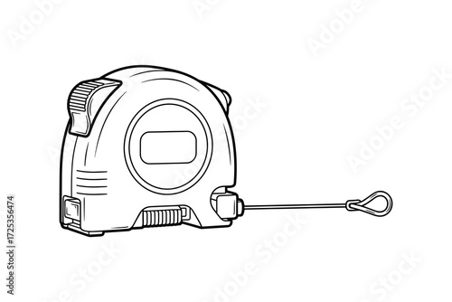 Line art illustration of a measuring tape on white background