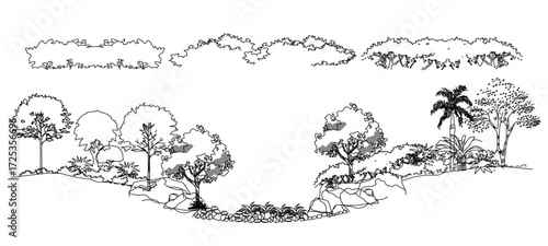 Front View Vector Icons of Trees and Plants for Floor Plan and Architectural Design Projects	