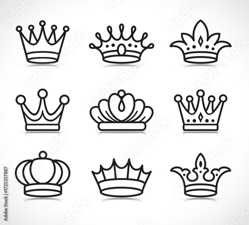 Vector isolated crown icons set