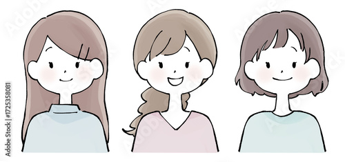 女性の上半身イラストセット