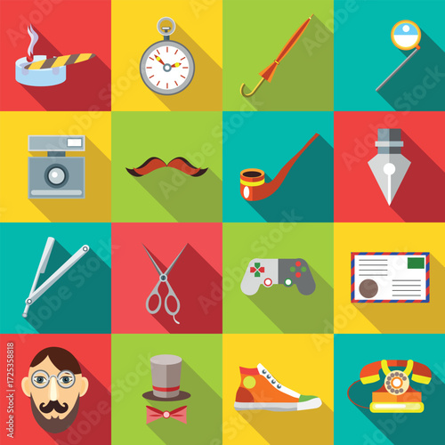 Hipster icons set in flat style
