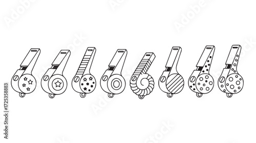 Collection of hand drawn whistles in sketchy style on vector