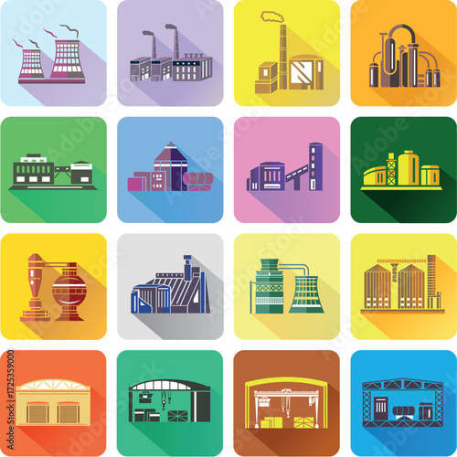 Factory icons set in flat style