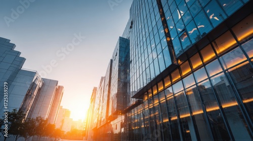 Wallpaper Mural Modern architecture at sunset - Glass skyscrapers reflecting the golden light. Torontodigital.ca