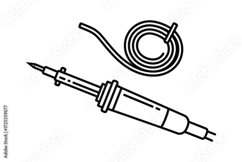 Soldering Iron with Wire Spool Vector Line Art Isolated