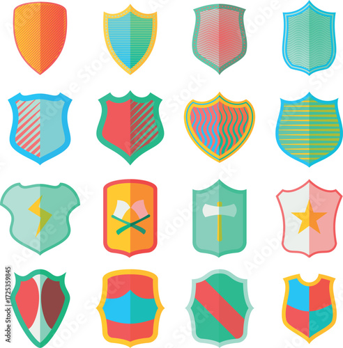 Shield icons set in flat style