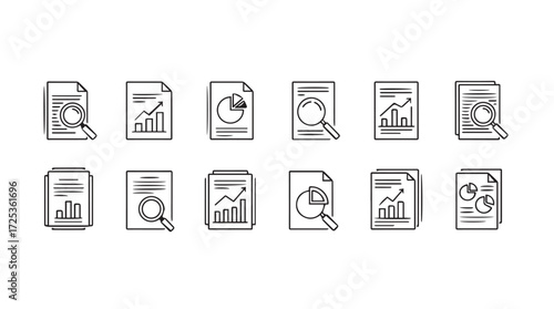 Hand drawn icons representing financial documents data analysis and business reports vector