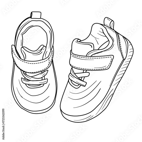 Close up view of a pair of baby shoes, featuring velcro straps and laces. The shoes are designed for comfort and ease of use.