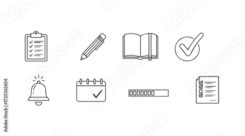 Checklist and office supplies icon set for planning productivity and organization vector