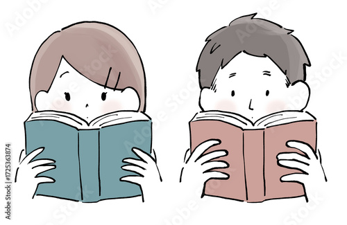 本を読む男女アイコン・セット