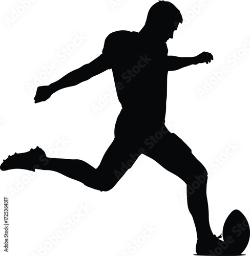 Silhouette American football player kicking ball, athlete performing field goal, sports action vector, dynamic motion artwork, professional game illustration, athletic competition concept design