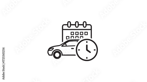 Car service appointment symbol with calendar clock and automobile outline for scheduling maintenance and repairs vector