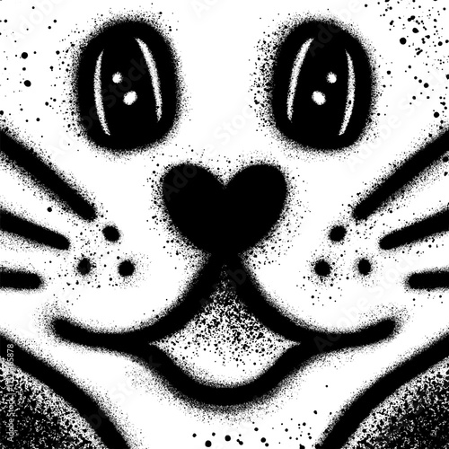 Cat Face in graffiti style with black spray paint