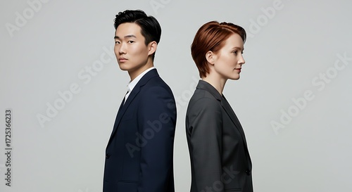 Minimalist business portrait of two colleagues
