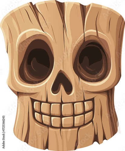 Wooden Skull Mask Flat Illustration