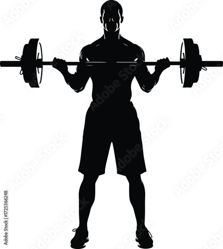 Silhouette weightlifter lifting barbell, strength training athlete vector, fitness workout illustration, bodybuilding exercise artwork, gym lifestyle concept, athletic performance design