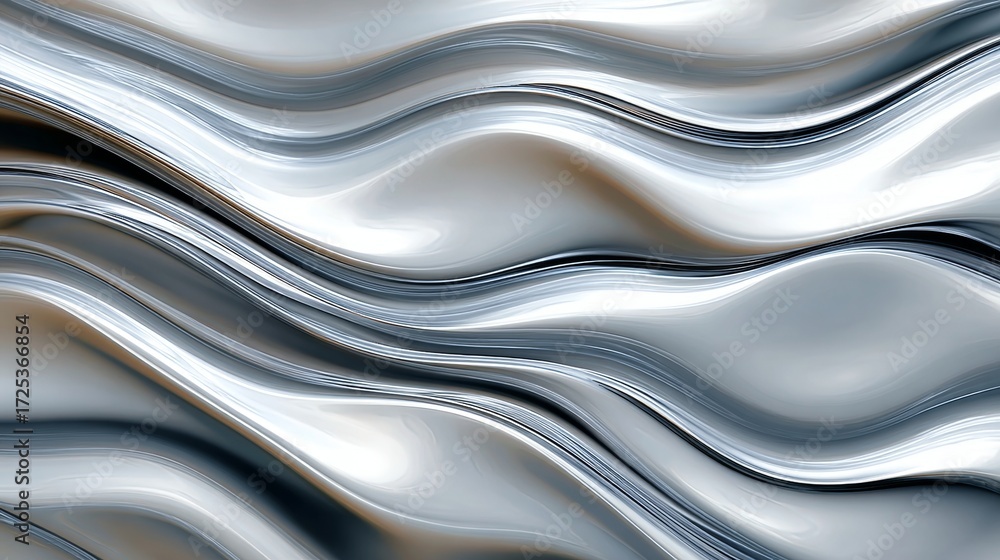 Obraz premium Undulating Stream Of Molten Silver Background Creating Waves Of Reflective Abstract Sculpture Design