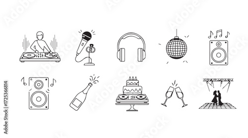 Hand drawn party celebration icons collection for festive events and entertainment vector