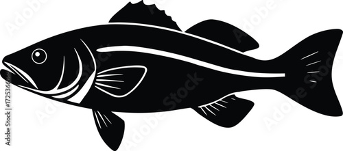 bass fish silhouette, angling vector art