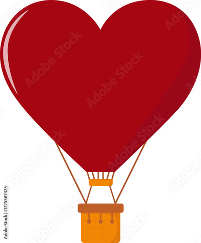 Heart-shaped balloon with a brown basket. Isolated vector illustration.