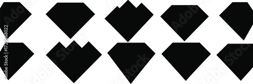Geometric diamond shapes, gem silhouettes, abstract icons, crystal outlines, polygon design, faceted forms, jewel vector, modern pattern, symmetry art, illustration