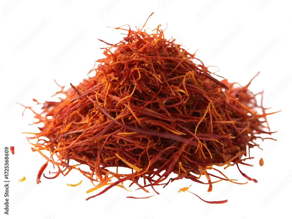 Naklejka premium Dried Saffron threads spice culinary ingredient isolated on black background