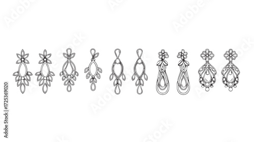 Collection of ornate vintage filigree dangling earrings set antique jewelry designs vector