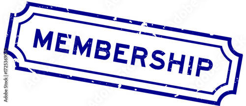 Grunge blue membership word rubber seal stamp on white background
