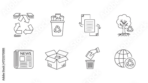 Hand drawn icons representing recycling and environmental responsibility collection vector