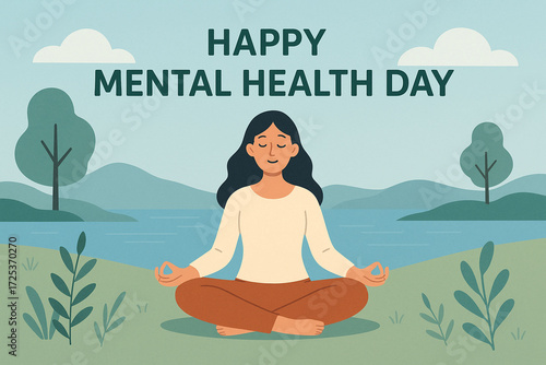 Wallpaper Mural World Mental Health Day Awareness, Happy Mental Health Day, Peaceful Illustration Torontodigital.ca