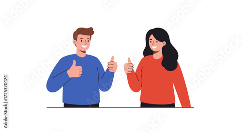 Happy diverse couple celebrating success with thumbs up, symbolizing approval, agreement, and positivity for commercial use