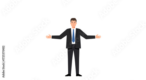 Confident businessman welcomes with open arms, perfect for presentations, business success, and corporate events, embrace the opportunity