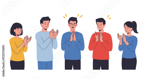 Diverse group celebrating success, clapping hands and expressing appreciation, a vibrant illustration perfect for corporate events and team recognition