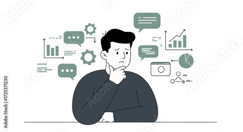 Stressed businessman analyzing financial data and market trends for strategic planning, business analysis, and problem solving in a modern company